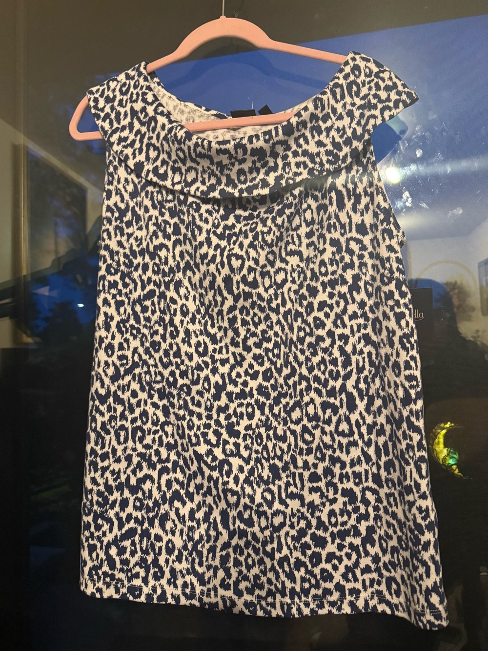 Rafaella Navy and White Leopard Print Sleeveless Top